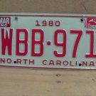 1982 North Carolina NC Passenger YOM License Plate WBB-971 EX-N NC3