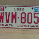 1983 North Carolina Passenger YOM License Plate VG NC WVM-805 NC5