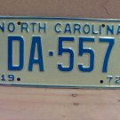 1972 North Carolina NC YOM Passenger License Plate DA-557 EX NCY1