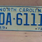1972 North Carolina NC YOM Passenger License Plate DA-6111 EX NC2