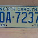 1972 North Carolina NC YOM Passenger License Plate DA-7237 EX NC2