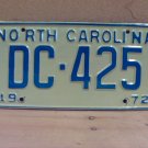 1972 North Carolina NC YOM Passenger License Plate DC-425 EX NC2