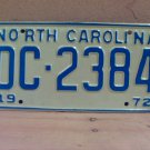 1972 North Carolina NC YOM Passenger License Plate DC-2384 EX NC2