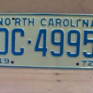 1972 North Carolina NC YOM Passenger License Plate DC-4995 EX NC2