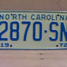 1972 North Carolina NC YOM Truck License Plate 2870-SN VG NCY5