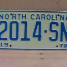 1972 North Carolina NC YOM Truck License Plate 2014-SN EX NCY5
