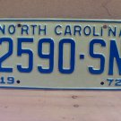1972 North Carolina NC YOM Truck License Plate 2590-SN EX NC7