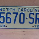1972 North Carolina NC YOM Truck License Plate 5670-SR EX NC6