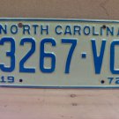1972 North Carolina NC YOM Truck License Plate 3267-VC EX NC6