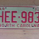 1973 North Carolina YOM License Plate Tag NC #HEE-983 Mint! NC3