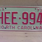1973 North Carolina YOM License Plate Tag NC #HEE-994 Mint! NC3