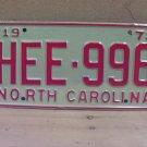1973 North Carolina YOM License Plate Tag NC #HEE-996 Mint! NC3
