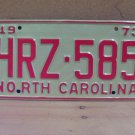 1973 North Carolina YOM License Plate Tag NC #HRZ-585 Mint! NC3