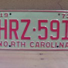 1973 North Carolina YOM License Plate Tag NC #HRZ-591 Mint! NC3
