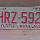 1973 North Carolina YOM License Plate Tag NC #HRZ-592 Mint! NC3