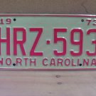 1973 North Carolina YOM License Plate Tag NC #HRZ-593 Mint! NC3