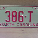 1973 North Carolina YOM Truck License Plate Tag NC #386-T Mint! NC6