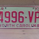 1973 North Carolina YOM Truck License Plate Tag NC #4996-VP Mint! NC6