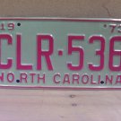 1973 North Carolina EX YOM License Plate Tag NC #CLR-536 NC3