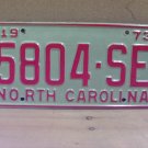 1973 North Carolina YOM Truck License Plate Tag NC #5804-SE EX NC6