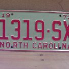1973 North Carolina YOM Truck License Plate Tag NC #1319-SX EX NC6