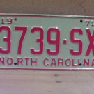 1973 North Carolina YOM Truck License Plate Tag NC #3739-SX EX NC6