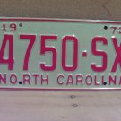 1973 North Carolina YOM Truck License Plate Tag NC #4750-SX EX NC6