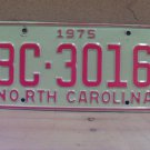 1975 North Carolina YOM Truck License Plate NC #BC-3016 VG NCY5