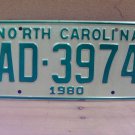 1980 North Carolina NC Truck YOM License Plate AD-3974 Mint Unissued NC6