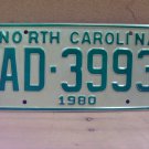 1980 North Carolina NC Truck YOM License Plate AD-3993 Mint Unissued NC6