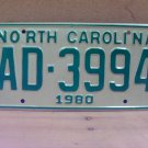 1980 North Carolina NC Truck YOM License Plate AD-3994 Mint Unissued NC8