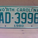 1980 North Carolina NC Truck YOM License Plate AD-3996 Mint Unissued NC6
