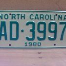 1980 North Carolina NC Truck YOM License Plate AD-3997 Mint Unissued NC6
