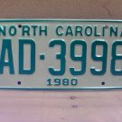 1980 North Carolina NC Truck YOM License Plate AD-3998 Mint Unissued NC6