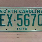 1978 North Carolina NC Truck YOM License Plate EX-5670 VG NC6