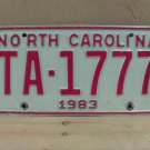 1983 North Carolina NC YOM Taxi License Plate TA-1777 VG NC11