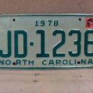 1979 North Carolina NC YOM Truck License Plate JD-1236 VG NC6