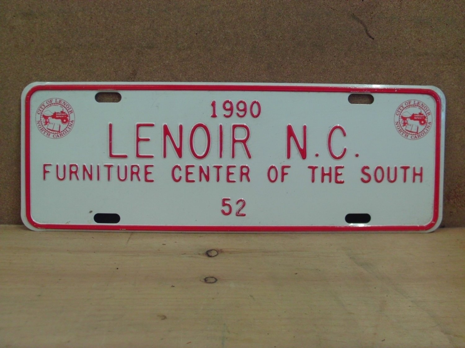 1990 Lenoir North Carolina City Tax License Plate NC #52 Mint!