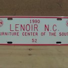 1990 Lenoir North Carolina City Tax License Plate NC #52 Mint!