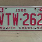 1984 North Carolina Passenger YOM License Plate VG NC VTW-262 NC5