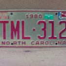 1984 North Carolina Passenger YOM License Plate VG- NC TML-312 NC5