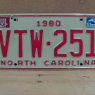 1983 North Carolina Passenger License Plate VG NC VTW-251 NC5