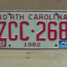 1983 North Carolina Passenger YOM License Plate EX-N NC ZCC-268 NC5