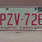1980 North Carolina NC Passenger YOM License Plate PZV-726 VG NC4