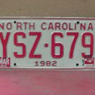 1984 North Carolina Passenger License Plate VG- NC YSZ-679 NCA3