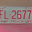 1973 North Carolina NC Farm Truck License Plate FL-2677 Mint NC11