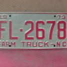 1973 North Carolina NC Farm Truck License Plate FL-2678 Mint NCF1