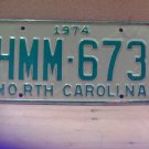 1974 North Carolina NC License Plate HMM-673 YOM VG NC2
