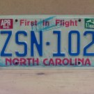 1993 North Carolina NC Passenger License Plate ZSN-102 VG