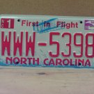 2009 North Carolina NC Passenger License Plate WWW-5398 EX